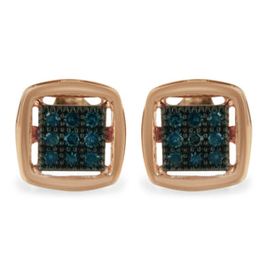 Rose Plated Sterling Silver Rose Cut Treated Diamond Stud Earring (0.25 cttw, Blue Color, I2-I3 Clarity)