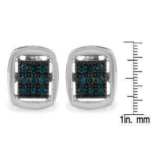 Sterling Silver Rose Cut Treated Blue Diamond Square Stud Earring (0.25 cttw, Blue Color, I2-I3 Clarity)