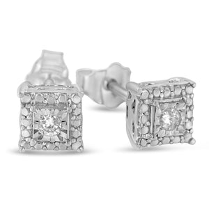 .925 Sterling Silver 1/10 Cttw Round Brilliant-Cut Near Colorless Diamond Miracle-Set Beaded Square Stud Earrings (H-I Color, I2-I3 Clarity)