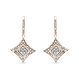 10K Rose Gold Plated Sterling Silver Round Cut Diamond Cushion Dangle Earrings (0.04 cttw, H-I Color, I2-I3 Clarity)