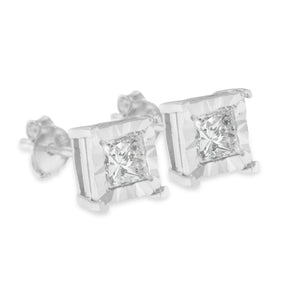 .925 Sterling Silver Miracle Set Princess-cut Diamond Solitaire Stud Earrings (H-I Color, I1-I2 Clarity)