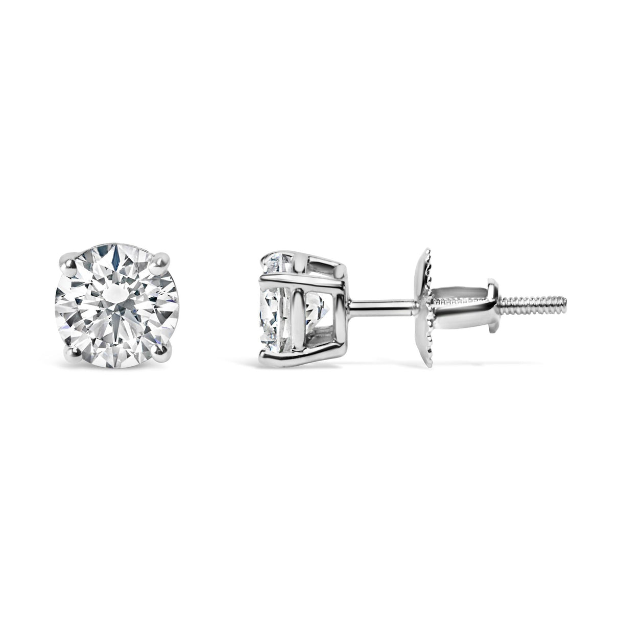 14K Gold Round Lab Grown Diamond Solitaire Stud Earrings with Screw Backs