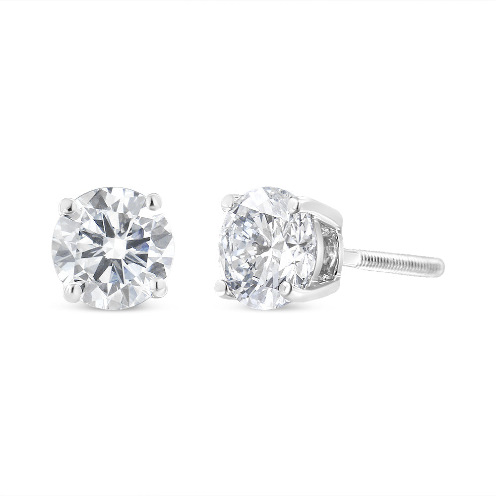 14K Gold Round Lab Grown Diamond Solitaire Stud Earrings with Screw Backs
