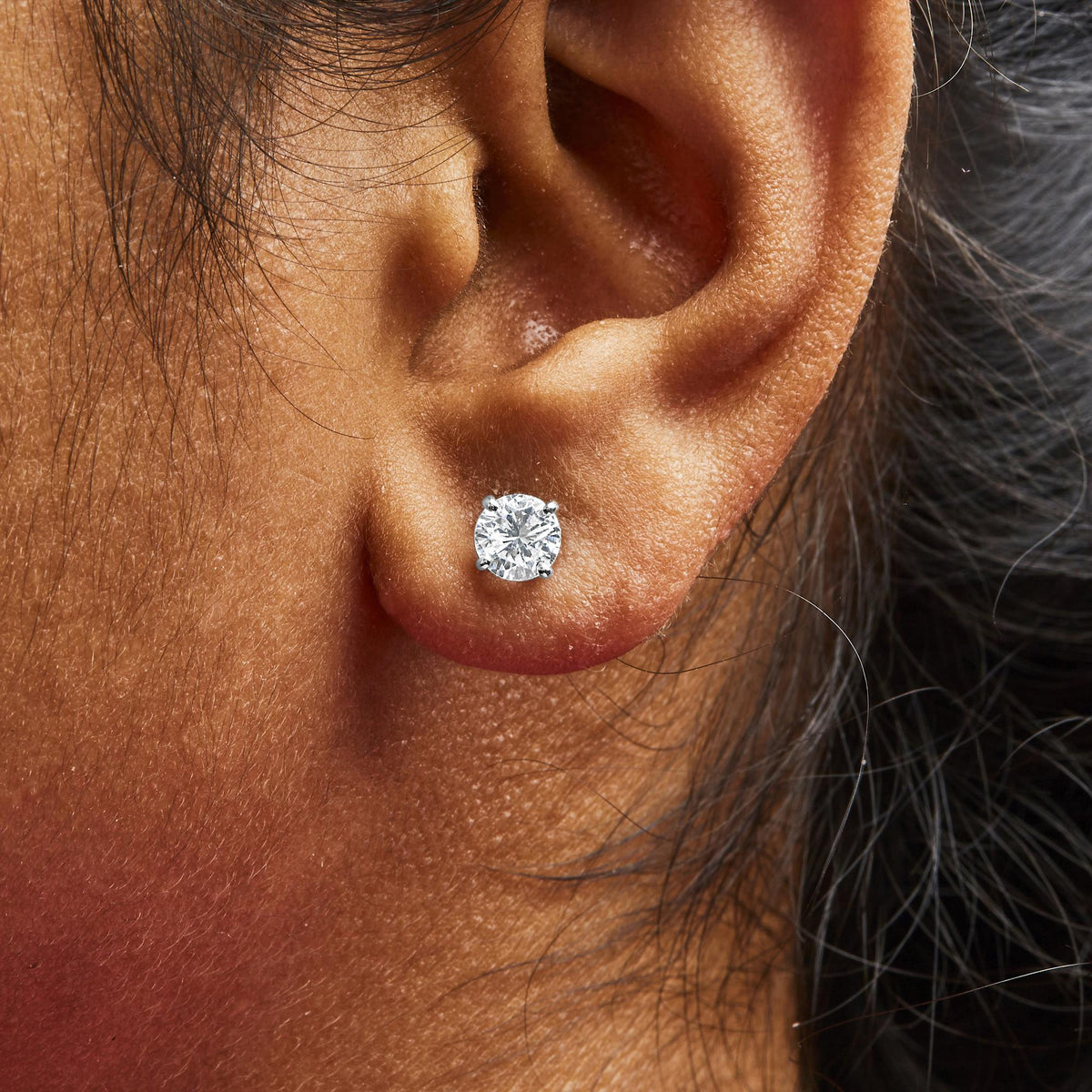 14K Gold Round Lab Grown Diamond Solitaire Stud Earrings with Screw Backs