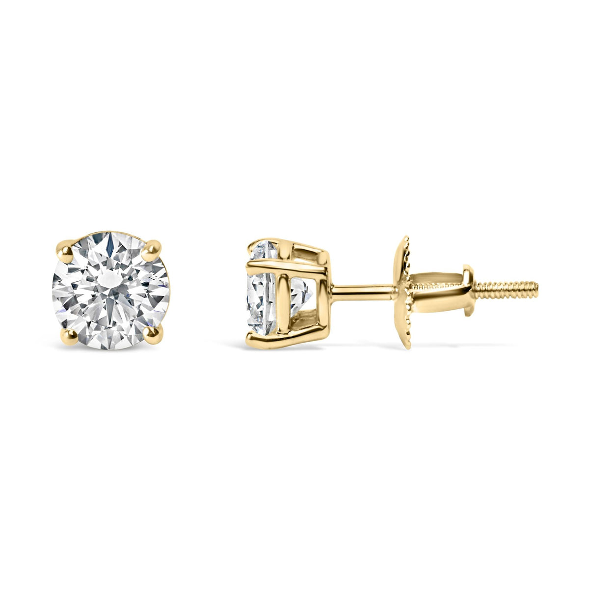 14K Gold Round Lab Grown Diamond Solitaire Stud Earrings with Screw Backs