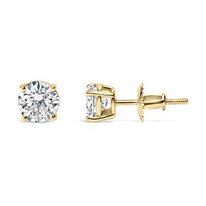 14K Gold Round Lab Grown Diamond Solitaire Stud Earrings with Screw Backs