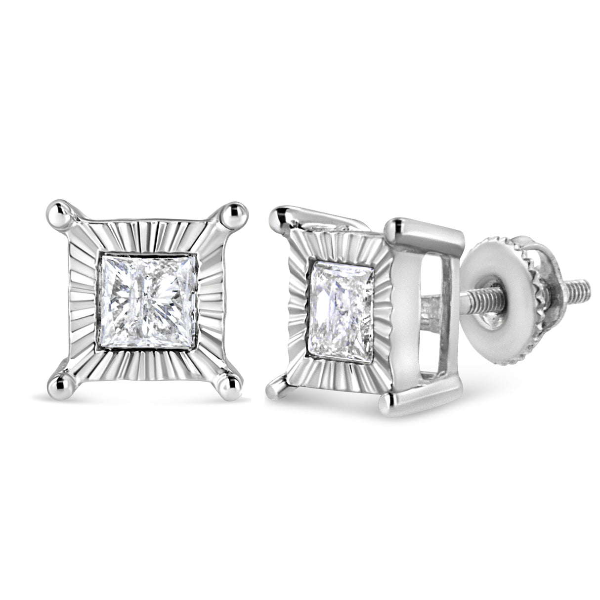 .925 Sterling Silver 1.0 Cttw Miracle Set Princess-cut Diamond Solitaire Stud Earrings (H-I Color, I2-I3 Clarity)