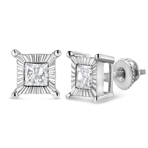 .925 Sterling Silver 1.0 Cttw Miracle Set Princess-cut Diamond Solitaire Stud Earrings (H-I Color, I2-I3 Clarity)