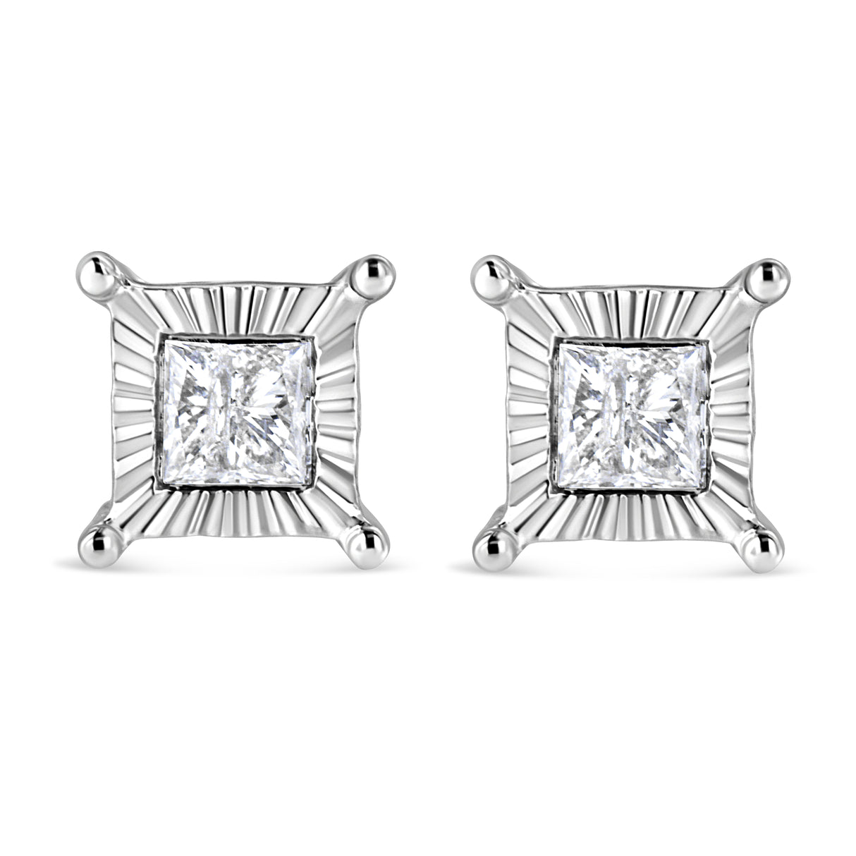 .925 Sterling Silver 1.0 Cttw Miracle Set Princess-cut Diamond Solitaire Stud Earrings (H-I Color, I2-I3 Clarity)