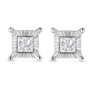 .925 Sterling Silver 1.0 Cttw Miracle Set Princess-cut Diamond Solitaire Stud Earrings (H-I Color, I2-I3 Clarity)