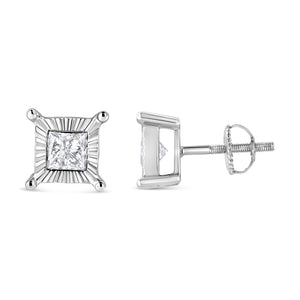 .925 Sterling Silver 1.0 Cttw Miracle Set Princess-cut Diamond Solitaire Stud Earrings (H-I Color, I2-I3 Clarity)