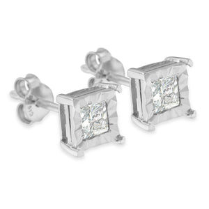 .925 Sterling Silver 1/2 Cttw Miracle Set Princess-cut Diamond Solitaire Stud Earrings (H-I Color, SI2-I1 Clarity)