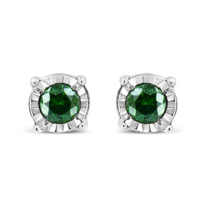 Sterling Silver Rose Cut Treated Green Diamond Solitaire Stud Earrings (0.25 cttw, Green Color, I2-I3 Clarity)