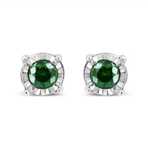 Sterling Silver Rose Cut Treated Green Diamond Solitaire Stud Earrings (0.25 cttw, Green Color, I2-I3 Clarity)