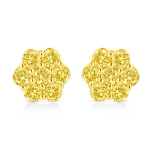 .925 Sterling Silver 1/4 Cttw Treated Yellow Diamond Floral Stud Earrings (Yellow Color, I1-I2 Clarity)