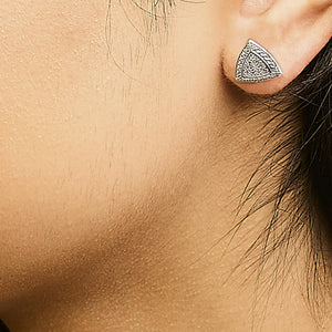 .925 Sterling Silver Diamond-Accented Trillion Shaped 4-Stone Halo-Style Stud Earrings (H-I Color, I2-I3 Clarity)