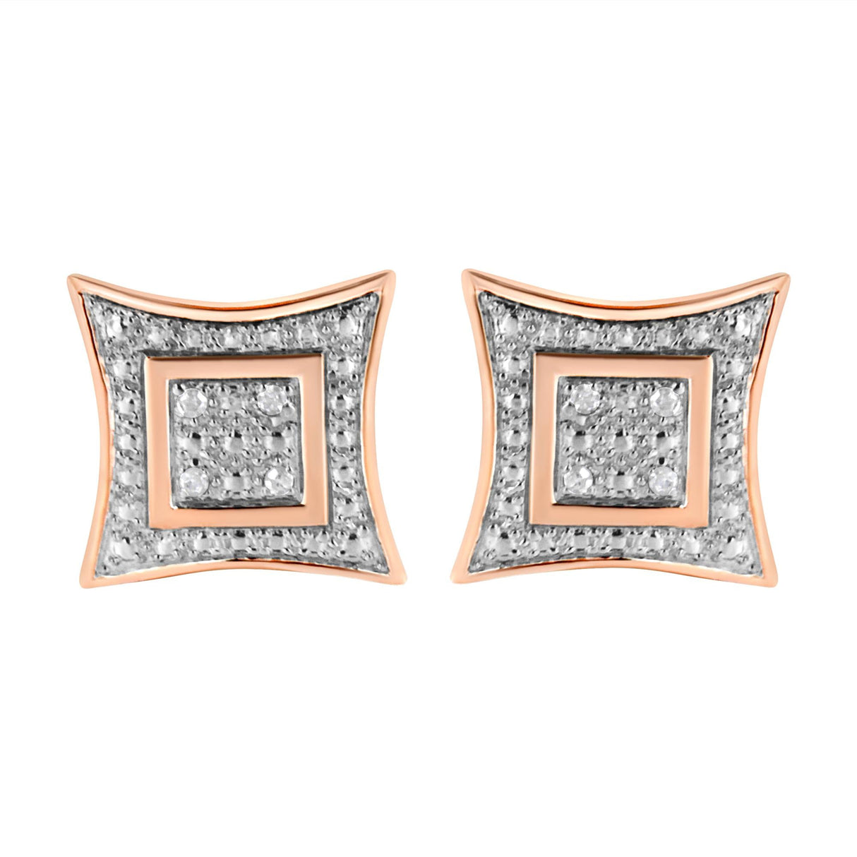 .925 Sterling Silver Diamond Accented 4-Stone Four Pointed Star Shaped Halo-Style Stud Earrings (H-I Color, I2-I3 Clarity)
