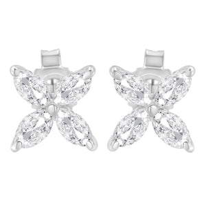 14K White Gold 1/2 Cttw Marquise Diamond 8 Stone Floral Leaf Stud Earrings (H-I Color, SI1-SI2 Clarity)
