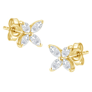 14K White Gold 1/2 Cttw Marquise Diamond 8 Stone Floral Leaf Stud Earrings (H-I Color, SI1-SI2 Clarity)
