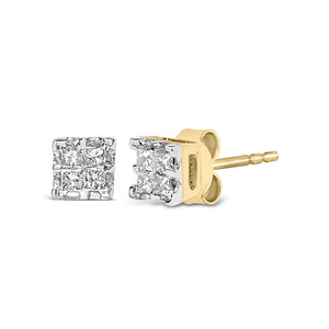 10k Yellow Gold Princess Diamond Quad Stud Earrings (1/4 cttw, J-K Color, I2-I3 Clarity)