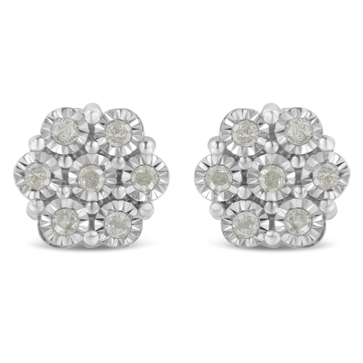 .925 Sterling Silver 1/2 Cttw Round-Cut Diamond Miracle-Set Floral Cluster Button Stud Earrings (I-J Color, I2-I3 Clarity)
