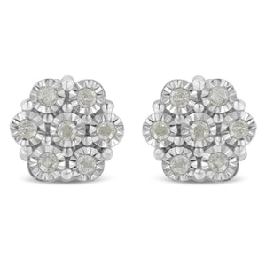 .925 Sterling Silver 1/2 Cttw Round-Cut Diamond Miracle-Set Floral Cluster Button Stud Earrings (I-J Color, I2-I3 Clarity)