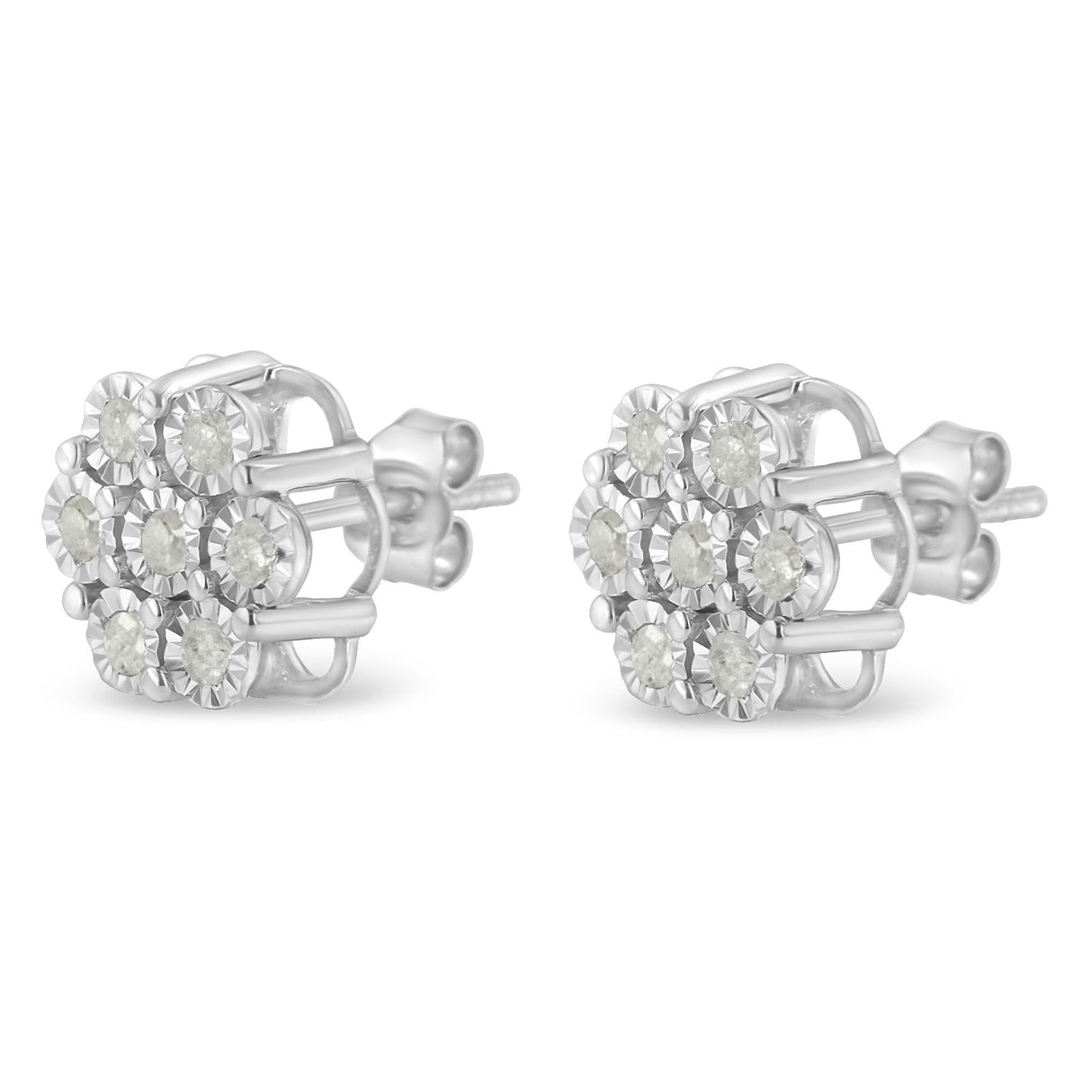 .925 Sterling Silver 1/2 Cttw Round-Cut Diamond Miracle-Set Floral Cluster Button Stud Earrings (I-J Color, I2-I3 Clarity)