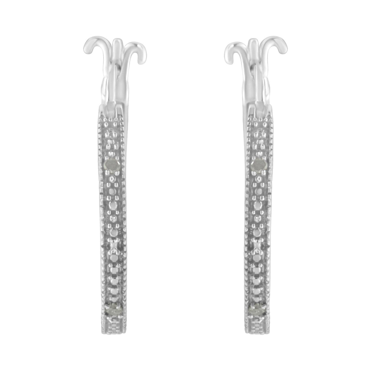 .925 Sterling Silver Miracle-Set Diamond Pave Style Hoop Earrings (I-J Color, I3 Clarity)