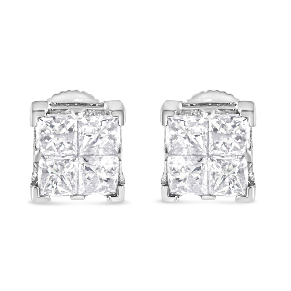10K White Gold 3/4 Cttw Invisible Set Princess-Cut Diamond Composite Square Stud Earrings (H-I Color, SI2-I1 Clarity)