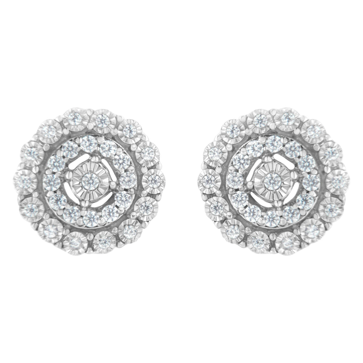 10KT White Gold 1/2 cttw Double Halo Brilliant Round-Cut Diamond Stud Earrings (I-J Clarity, I2-I3 Color)