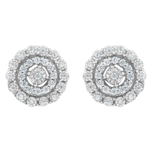 10KT White Gold 1/2 cttw Double Halo Brilliant Round-Cut Diamond Stud Earrings (I-J Clarity, I2-I3 Color)