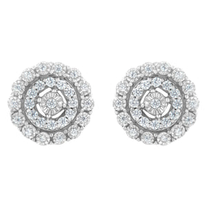 10KT White Gold 1/2 cttw Double Halo Brilliant Round-Cut Diamond Stud Earrings (I-J Clarity, I2-I3 Color)