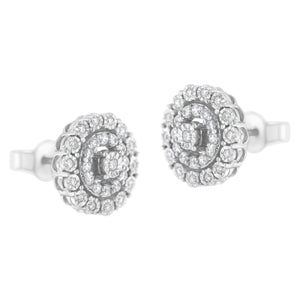 10KT White Gold 1/2 cttw Double Halo Brilliant Round-Cut Diamond Stud Earrings (I-J Clarity, I2-I3 Color)