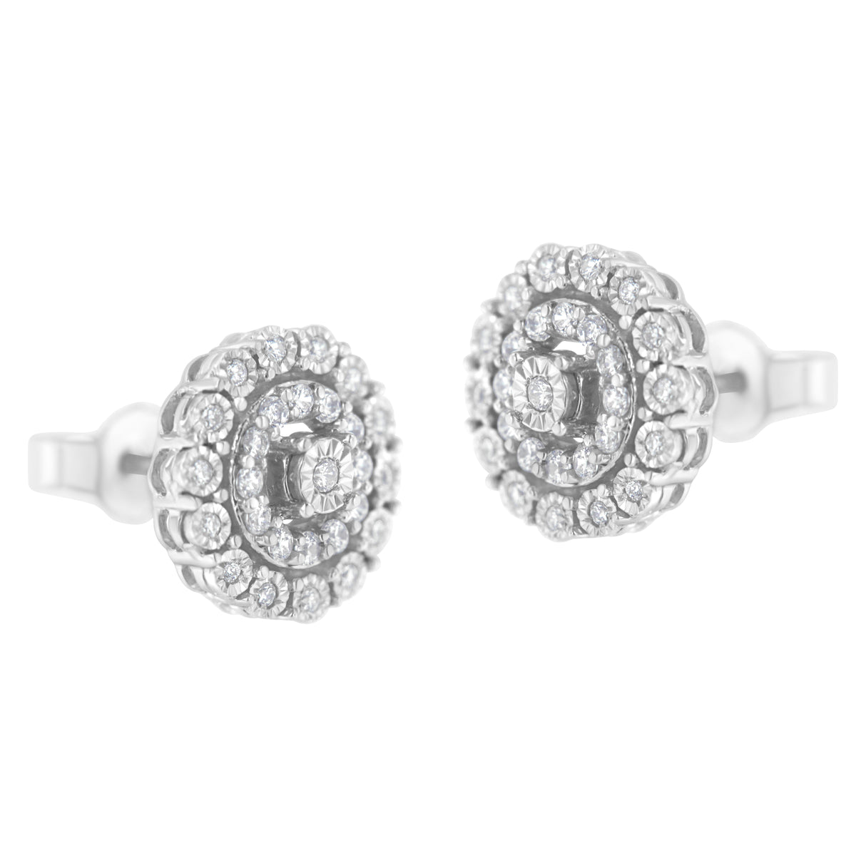 10KT White Gold 1/2 cttw Double Halo Brilliant Round-Cut Diamond Stud Earrings (I-J Clarity, I2-I3 Color)