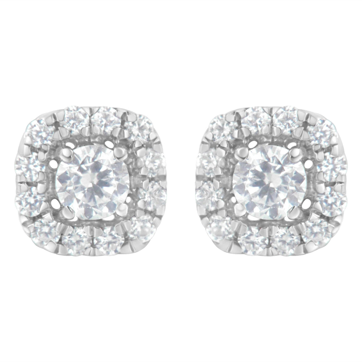 .925 Sterling Silver 1/2 cttw Brilliant Round-Cut Diamond Solitaire with Halo Stud Earring (I-J, I2-I3)