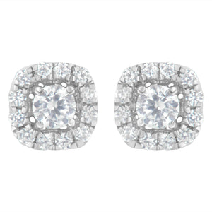 .925 Sterling Silver 1/2 cttw Brilliant Round-Cut Diamond Solitaire with Halo Stud Earring (I-J, I2-I3)