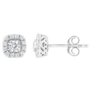 .925 Sterling Silver 1/2 cttw Brilliant Round-Cut Diamond Solitaire with Halo Stud Earring (I-J, I2-I3)