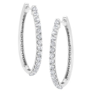 14K White Gold 2.0 Cttw Round Brilliant Cut Diamond Oblong Hinged Leverback Hoop Earrings (I-J Color, I1-I2 Clarity)