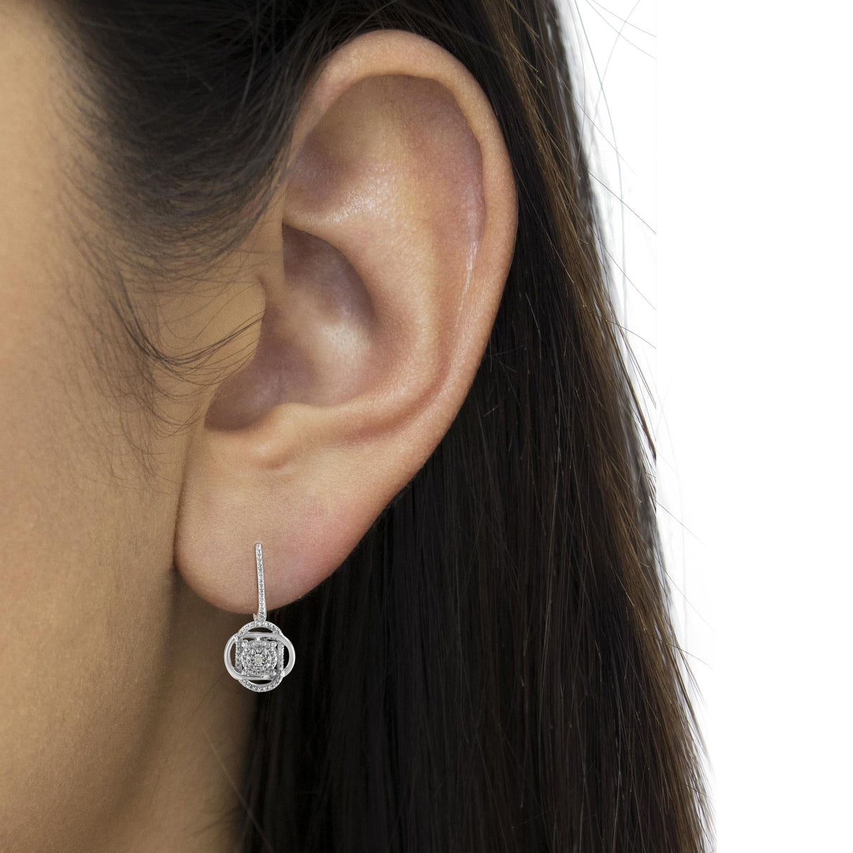 .925 Sterling-Silver Diamond Accent Floral Cluster Drop and Dangle Stud Earring (I-J Color, I3 Clarity)