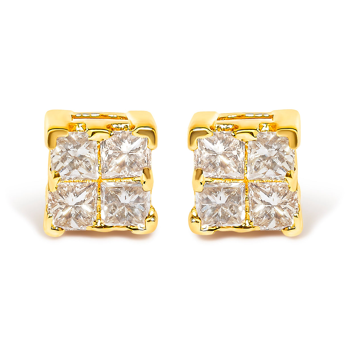 10KT Yellow Gold Princess Diamond Stud Earring (1/4 cttw, J-K Color, I1-I2 Clarity)