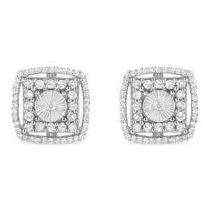 .925 Sterling Silver 1.0 Cttw Round Diamond Double Halo and Disc Stud Earring (I-J Color, I2-I3 Clarity)