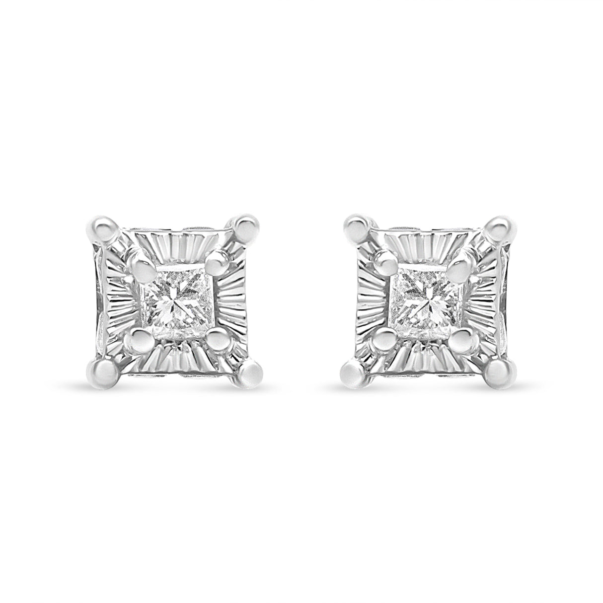 .925 Sterling Silver 1/4 Cttw Miracle Set Princess-Cut Diamond Solitaire Stud Earrings with Hidden Halo (I-J Color, SI2-I1 Clarity)