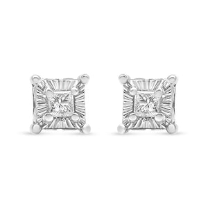 .925 Sterling Silver 1/4 Cttw Miracle Set Princess-Cut Diamond Solitaire Stud Earrings with Hidden Halo (I-J Color, SI2-I1 Clarity)
