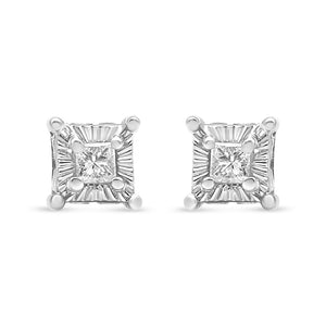 .925 Sterling Silver 1/4 Cttw Miracle Set Princess-Cut Diamond Solitaire Stud Earrings with Hidden Halo (I-J Color, SI2-I1 Clarity)