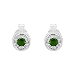 .925 Sterling Silver 1/5 Cttw Round Brilliant-Cut Green Diamond Miracle-Set Stud Earrings (Fancy Color-Enhanced, I1-I2 Clarity)