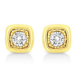 10K Yellow Gold Plated .925 Sterling Silver 1/10 Cttw Miracle-Set Diamond Circle Shape Stud Earrings (K-L Color, I2-I3 Clarity)