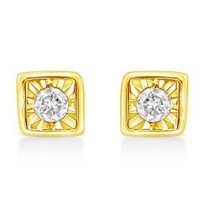 10K Yellow Gold Plated .925 Sterling Silver 1/10 Cttw Miracle-Set Diamond Circle Shape Stud Earrings (K-L Color, I2-I3 Clarity)