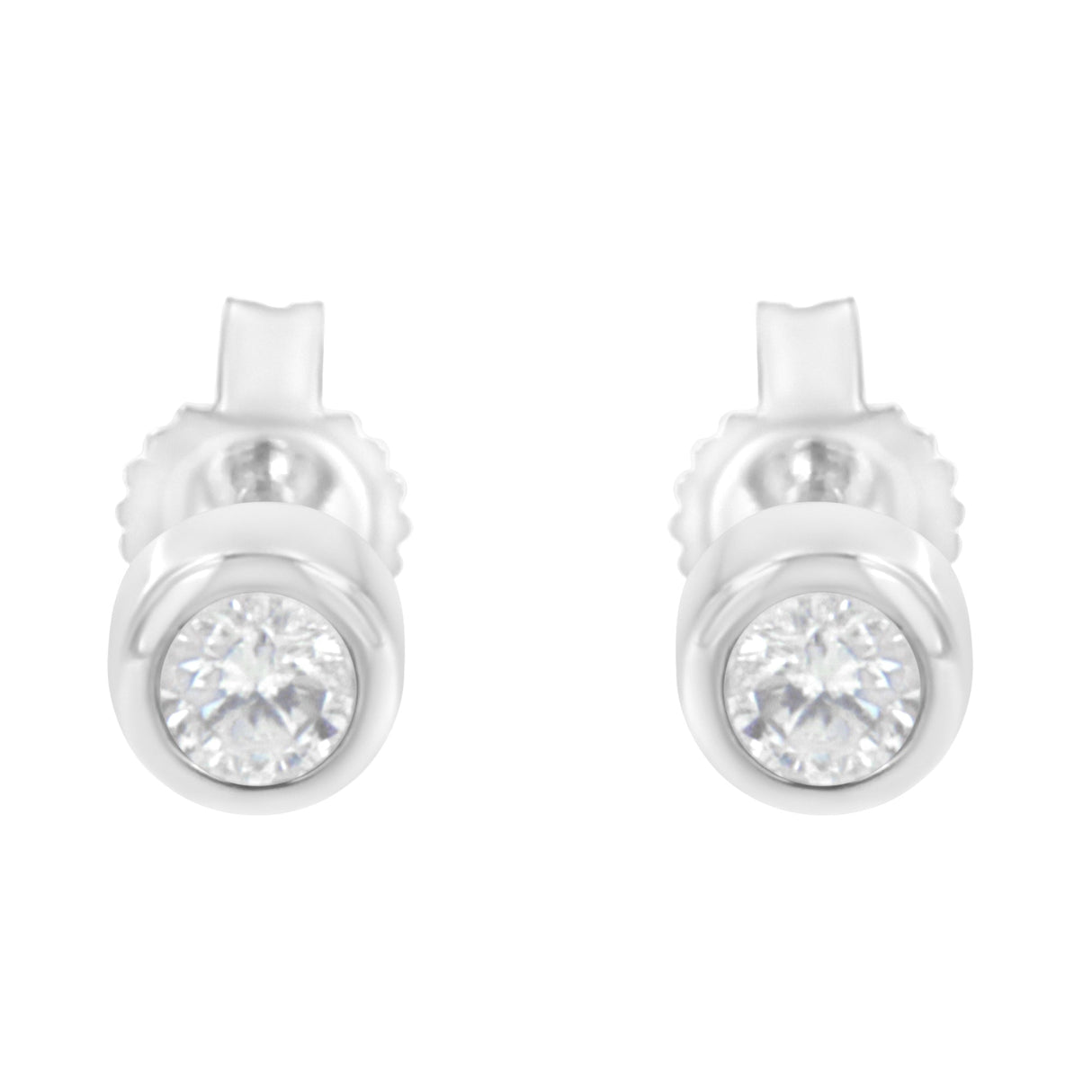 10K White Gold 1/5 Cttw Round Brilliant-Cut Near Colorless Diamond Bezel-Set Stud Earrings (H-I Color, I1-I2 Clarity)