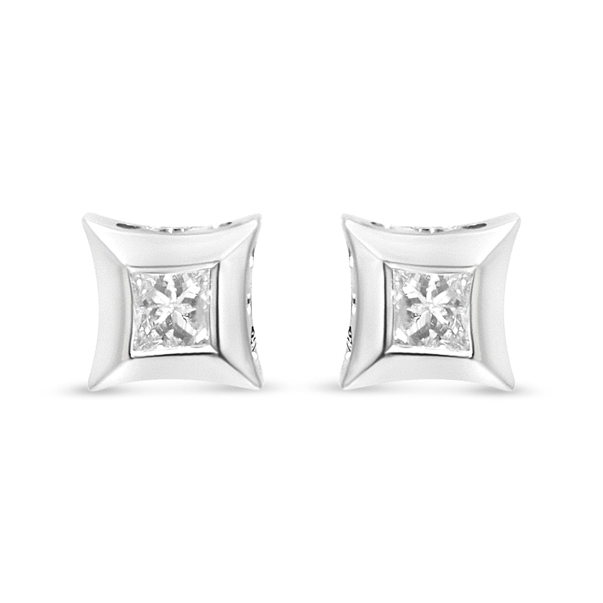 10K White Gold 1/3 Cttw Invisible Set Style Princess-Cut Diamond Stud Earrings (H-I Color, SI2-I1 Clarity)