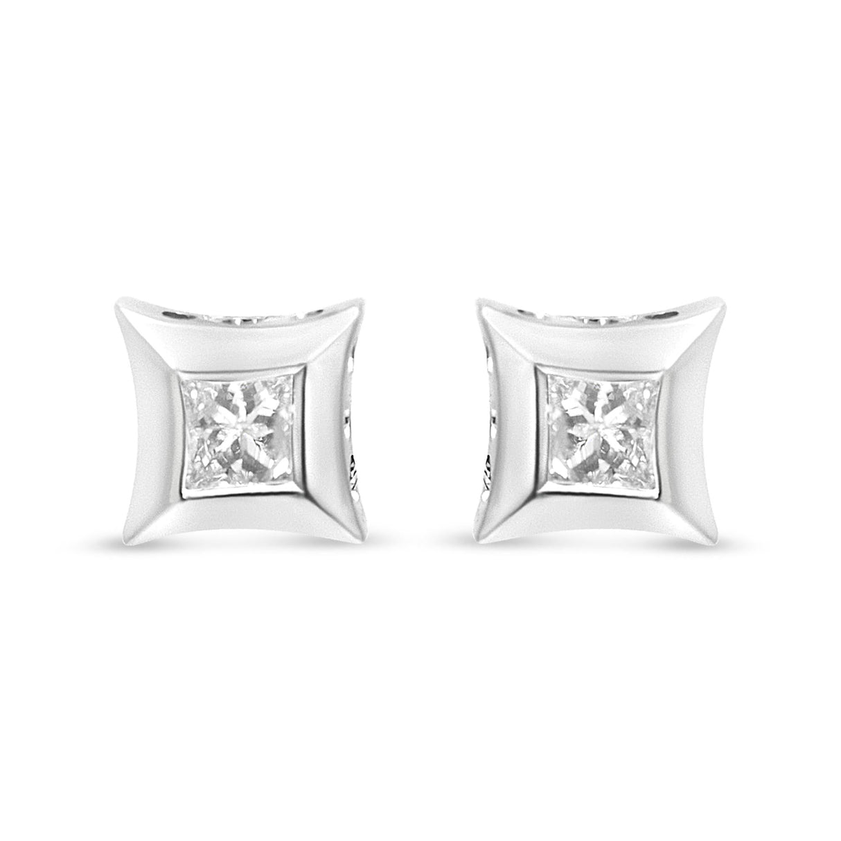 10K White Gold 1/3 Cttw Invisible Set Style Princess-Cut Diamond Stud Earrings (H-I Color, SI2-I1 Clarity)